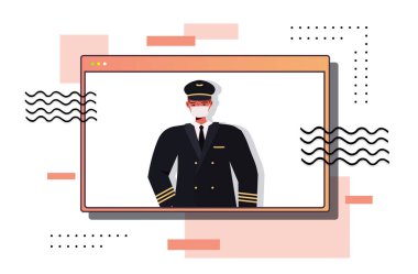 Koronavirüs salgınını önlemek için maske takan üniformalı pilot internetten kendini izole ediyor.