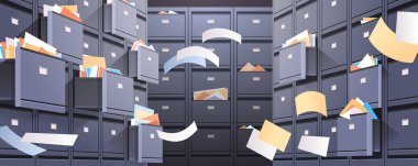 Dosya dolabının açık kart kataloğu ve uçuş belgeleri ile ofis duvarı depolama işletme yönetimini arşivliyor