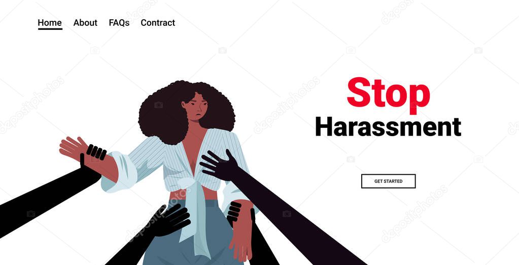 mans hands touching african american woman stop harassment and abuse no sexual violence concept