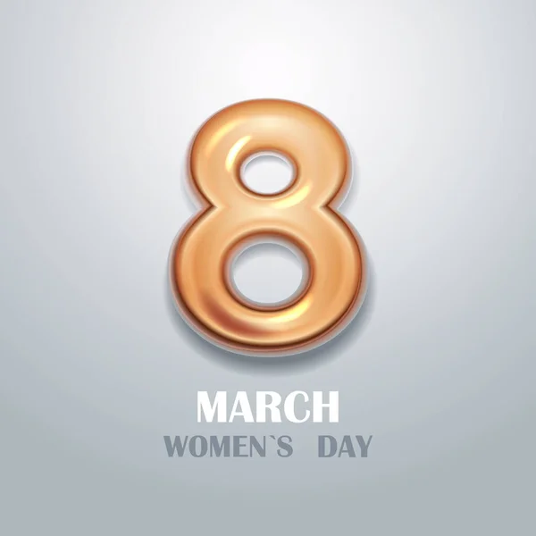 Día de las mujeres 8 marzo fiesta celebración pancarta volante o tarjeta de felicitación con número de oro ocho — Vector de stock