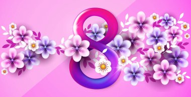 8 Mart bayram bayramı afişi ya da çiçekli tebrik kartı.