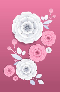 Kadınlar Günü 8 Mart bayram afişi ya da süslü kağıt çiçeklerle dolu tebrik kartı