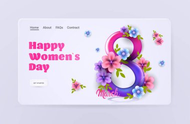 Kadınlar Günü 8 Mart bayram afişi ya da sekiz numaralı çiçekli tebrik kartı