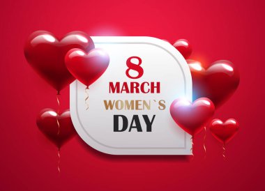 Kadınlar Günü 8 Mart bayram afişi ya da yatay balonlu tebrik kartı