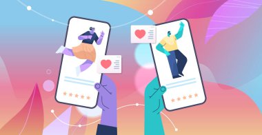 Akıllı telefon ekranlarında online randevulaşma için mobil uygulama kullanan eller sosyal medya sanal ilişki iletişimini sağlar