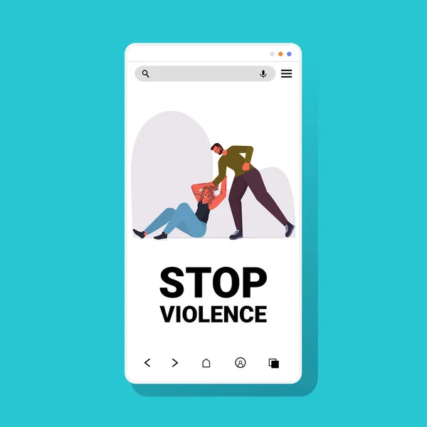 Zły mężczyzna bicie i bicie kobiety zatrzymać przemoc domową i agresję wobec kobiet — Wektor stockowy