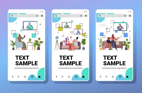 Nastavit mix závod lidé diskutovat s lékaři ve webových prohlížečích okna během videohovoru on-line lékařské konzultace — Stockový vektor