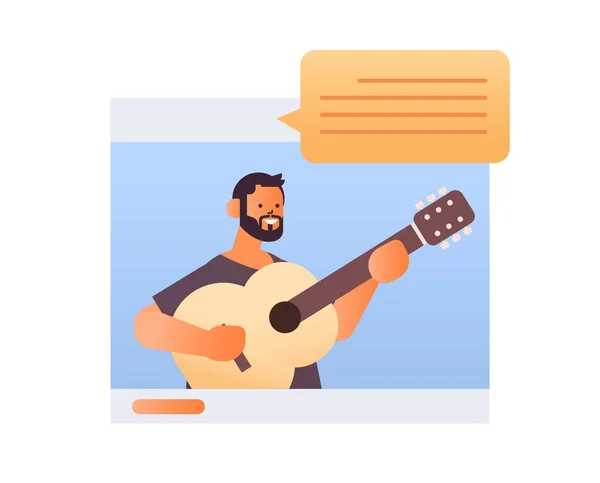 Uomo che suona la chitarra nella finestra del browser web teoria musicale online concetto verticale orizzontale — Vettoriale Stock