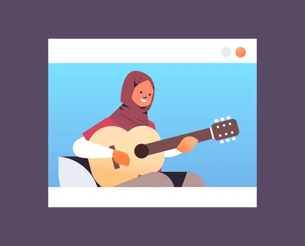 Araba donna a suonare la chitarra nella finestra del browser web teoria musicale online concetto verticale orizzontale — Vettoriale Stock