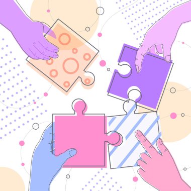 İş adamı elleri bulmacanın parçalarını birleştirerek sorunlu çözüm takım çalışması kavramını oluşturuyor