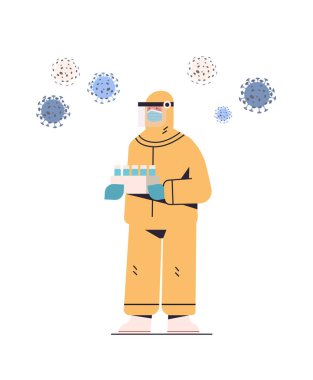 Laboratuvar araştırmacılarında yeni koronavirüs aşısı geliştiren bilim adamları ellerinde test tüpleri tutuyorlar.