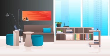 Modern ofis içi mobilyaları yatay olan kabine odası yok