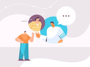 İnsanlar kurye ya da sosyal ağ sohbet baloncukları çevrimiçi anlık mesajlaşma