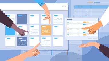 İş adamlarının elleri online takvim uygulaması ajanda toplantı planında gün planlama randevusu