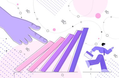 Düşen domino etkisi kriz yönetimi zincirleme reaksiyon finansal müdahale kavramından kaçan iş adamı