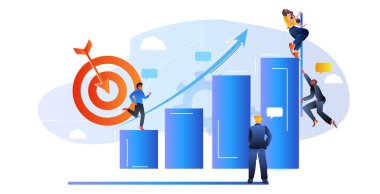 Dart ve büyüyen grafik başarısı hedefleri olan iş adamları ekibi veri analizi başarılı takım çalışması