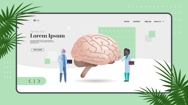 Mix verseny orvosok ellenőrzése agy emberi belső szervvizsgálat egészségügyi orvostudomány koncepció teljes hosszúságú másolási tér vízszintes — Stock Vector