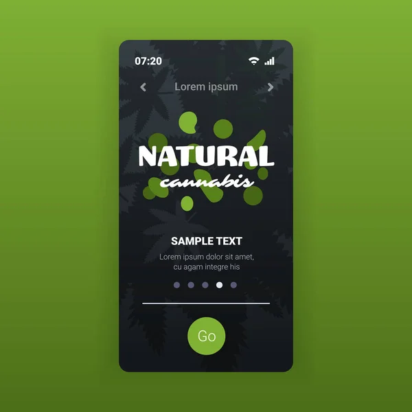 Cannabis naturel médical ou feuilles de marijuana sur écran smartphone chanvre légaliser la consommation de drogues concept application mobile copier l'espace — Image vectorielle