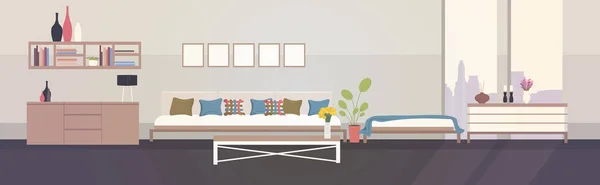 Μοντέρνο σχεδιασμό διαμέρισμα σπίτι άδειο δεν σαλόνι άνθρωποι εσωτερικό οριζόντιο — Διανυσματικό Αρχείο