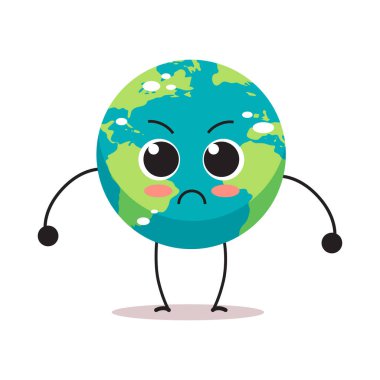 kızgın dünya karakteri maskot dünya kişiliği diyor ki plastik iklim değişikliği yok küresel ısınma gezegen kavramını izole edin