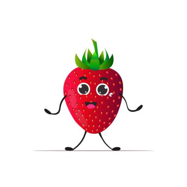Tatlı sulu taze çilek karakteri lezzetli olgun meyve kişiliği beyaz arka planda izole edilmiş sağlıklı yiyecek konsepti