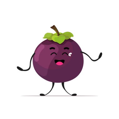 Beyaz arka planda izole edilmiş taze, tatlı, olgun meyve maskotu karakteri sağlıklı gıda konsepti.