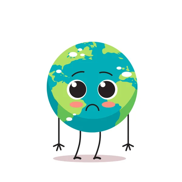 Triste tierra carácter infeliz dibujos animados mascota globo personaje decir ningún plástico cambio climático excepto planeta concepto aislado — Vector de stock