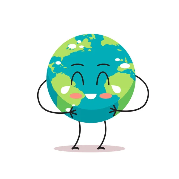 Triste tierra carácter llorando infeliz dibujos animados mascota globo personaje decir ningún plástico cambio climático salvar planeta concepto aislado — Vector de stock