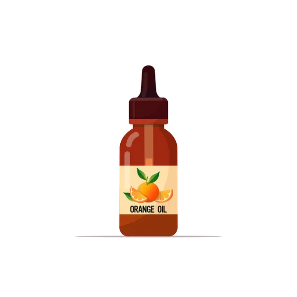 Realistický pomerančové ovoce silice skleněná láhev s kapátkem kosmetické tekuté složky pro potravinářské nápoje a lázeňský produkt péče o pleť koncept — Stockový vektor