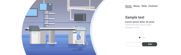 Nemocnice operační stůl a zdravotnické prostředky moderní klinika chirurgie místnost interiér intenzivní terapie chirurgické postupy koncept horizontální kopie prostor — Stockový vektor