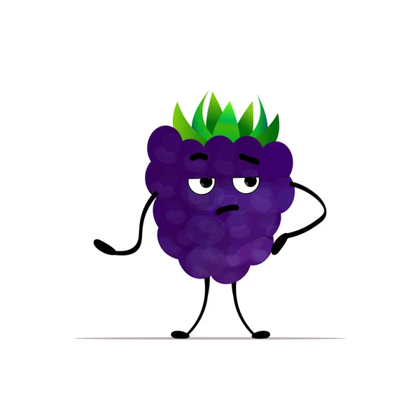 Karakter blackberry segar yang lucu lezat maskot buah berry matang terisolasi di latar belakang putih konsep makanan sehat - Stok Vektor