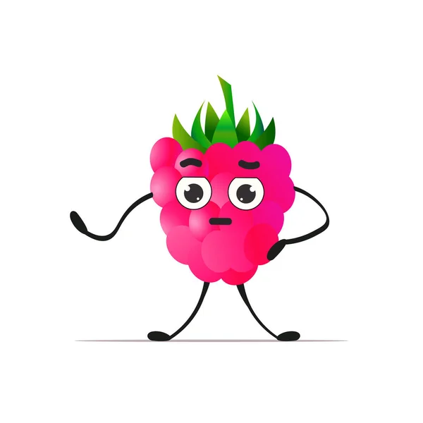 Lucu segar karakter raspberry segar lezat maskot buah berry matang terisolasi pada latar belakang putih konsep makanan sehat - Stok Vektor