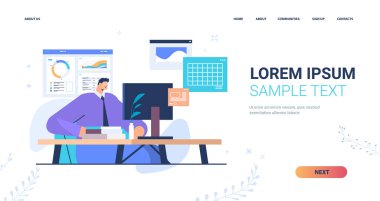 İş yerindeki işadamı grafikleri ve grafikleri analiz ediyor. Veri analiz süreci dijital pazarlama