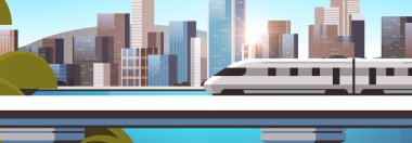 Gökdelenleri olan modern bir kasaba ve köprü üzerindeki tek raylı tren akıllı şehir çözümleri kentsel altyapı yeniliği