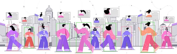 Pessoas usando smartphones identificação de verificação de identidade facial reconhecimento facial conceito de acesso de identificação pessoal — Vetor de Stock