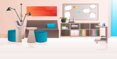 Modern ofis içi mobilyaları yatay olan kabine odası yok