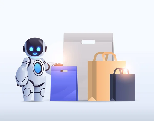 Roboter mit Käufen Verkauf Weihnachtseinkauf künstliche Intelligenz-Technologie-Konzept — Stockvektor