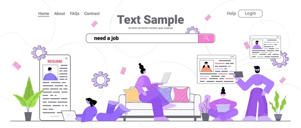 Kandidáti používající digitální gadgets a výběr potřebují práci ve vyhledávacím panelu najít práci on-line náborové služby koncept — Stockový vektor