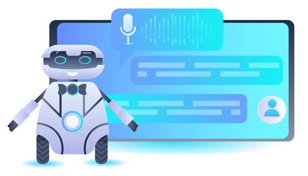 Moderne Roboter-Chatbot-Assistent Sprachnachrichten Audio-Chat-Anwendung Online-Kommunikation künstliche Intelligenz Konzept horizontale Vektorillustration — Stockvektor