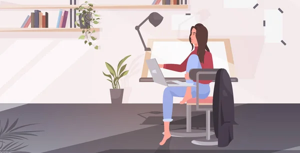 Vide pas de personnes bureau d'architecte avec chaise de bureau de dessin réglable et salle d'atelier d'informatique espace de travail intérieur pour artiste illustration vectorielle horizontale — Image vectorielle