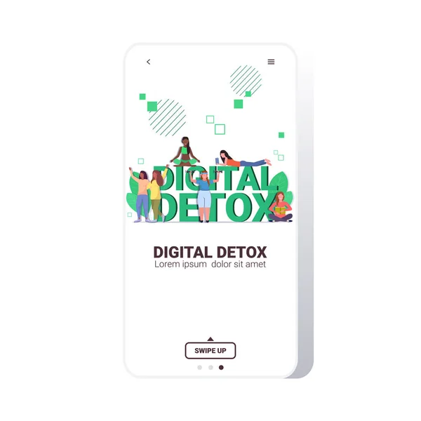 Mix ras mensen besteden tijd zonder apparaten digitale detox gezonde levensstijl concept — Stockvector