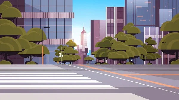Strada strada vuota con attraversamento città edifici skyline architettura moderna paesaggio urbano sfondo — Vettoriale Stock