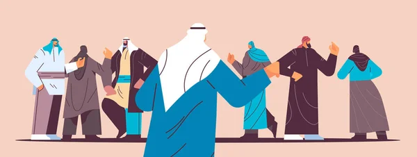 Arabský lid se sdružuje do tradičních oděvů a diskutuje při setkání horizontálně — Stockový vektor
