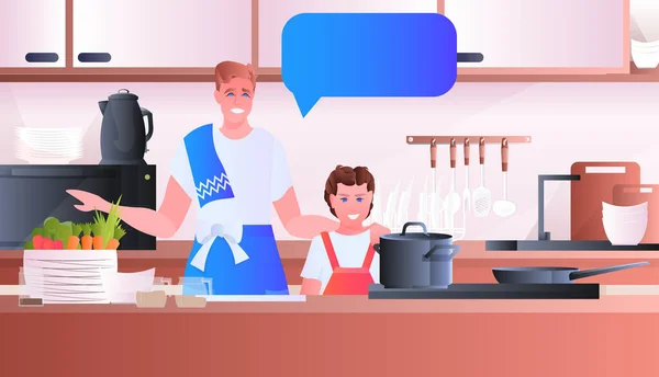 Νεαρός πατέρας μαγείρεμα με μικρή κόρη στην κουζίνα πατρότητα των γονέων — Διανυσματικό Αρχείο