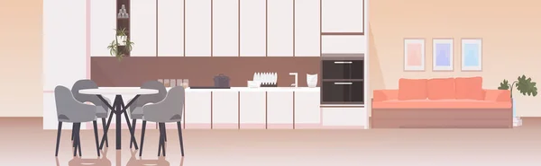 Modernt kök interiör tom inga personer hus rum med möbler horisontellt — Stock vektor