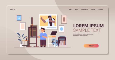 Web tarayıcı penceresinde resim çizen öğretmen ile okul çocuğu. Buna kendini izolasyon kavramı deniyor.