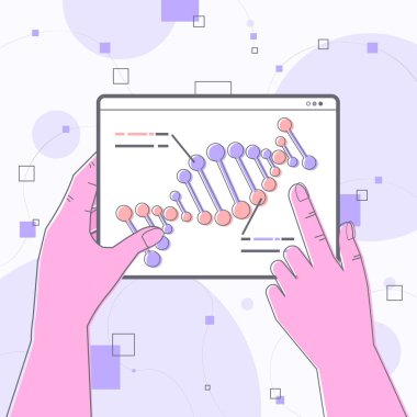 DNA testinde DNA araştırmacısıyla çalışan bilim adamları genetik tanıyı test ediyorlar.