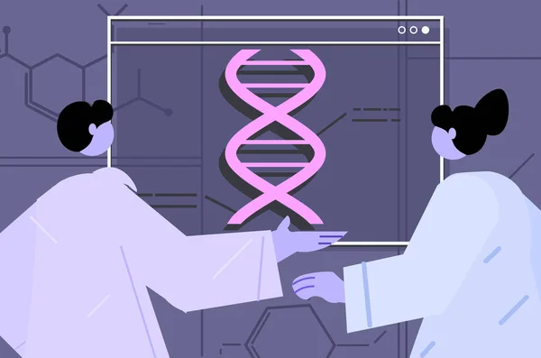 Επιστήμονες που συνεργάζονται με ερευνητές του DNA κάνοντας πειράματα σε εργαστηριακές εξετάσεις DNA γενετική διάγνωση έννοια — Διανυσματικό Αρχείο
