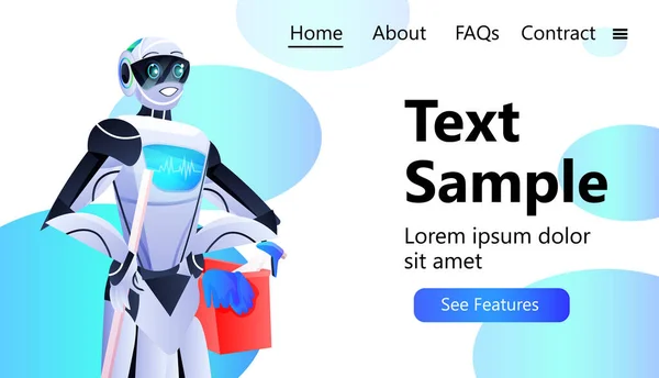 Limpador robô profissional zelador robótico com serviço de limpeza de equipamentos conceito de tecnologia de inteligência artificial —  Vetores de Stock