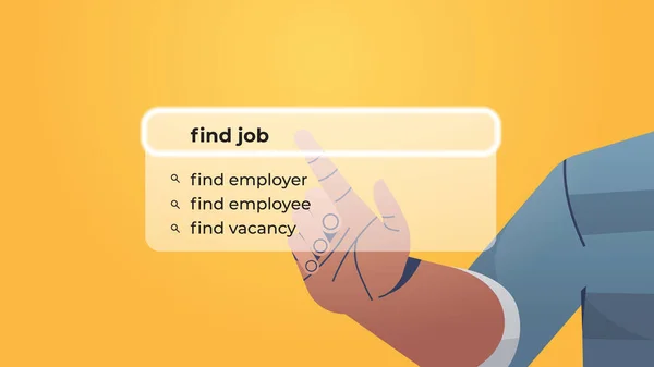 Hand choping find job in search bar on virtual screen ανθρώπινων πόρων πρόσληψη δικτύωσης — Διανυσματικό Αρχείο